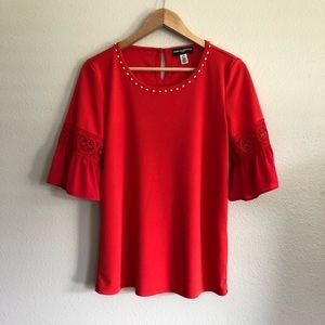 Karl Lagerfeld Paris Red Mid-sleeve Blouse Size S